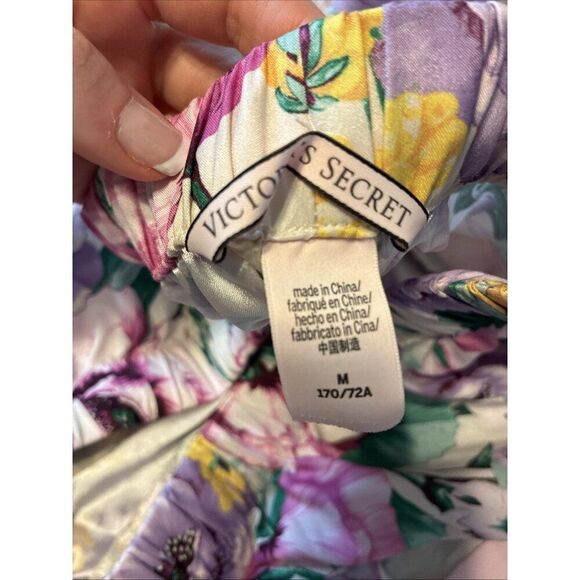 Victorias Secret Satin Pink Purple White Floral Tank Shorts Pajama Set Medium - Picture 8 of 10
